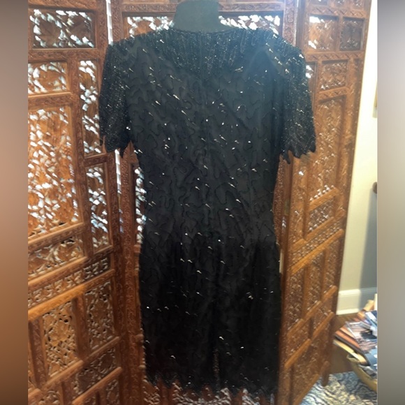 Vintage 90's Black Silk Beaded Sequined Cocktail Party Dress size 10 M L - Picture 5 of 7